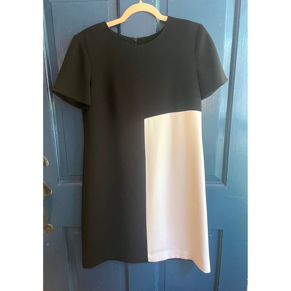 Talbots Dress Black White Colorblock Short Sleeve Shift Round Neck Small Y2K